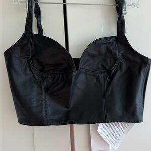 Clearance sale. New real leather Crop Top, black, women, size us 6, it 42